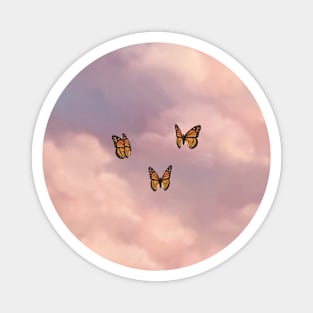 Butterflies Fluttering in Pink Sunset Sky Magnet